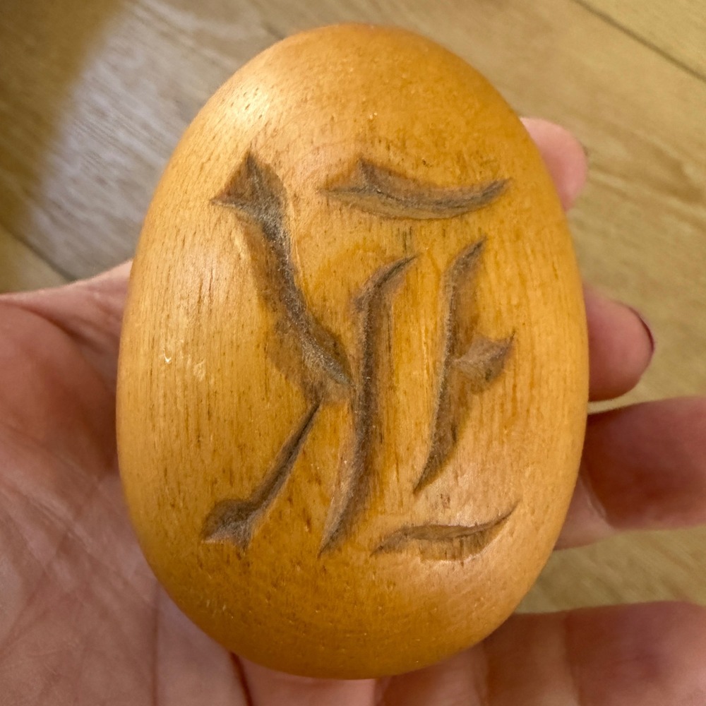 Hand Carved Wooden Egg Folk Art Decorative Ornament Natural Wood Grain Symbol